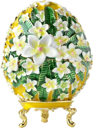 Vista 9 de Apropos Huevo Faberge pintado a mano de estilo vintage con esmalte rico y diamantes de imitación brillantes caja de joyería
