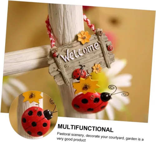 Vista 2 de Seven Star Ladybug - Letrero colgante de resina para puerta con cuerda, placa decorativa de bienvenida para puerta delantera, interior, hogar