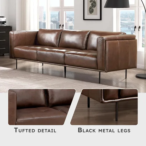 Vista 6 de Lexicon Sofá de cuero de grano superior, sofá moderno, sofá de gran tamaño con marco de madera maciza y patas de metal, sofás de cuero para sala