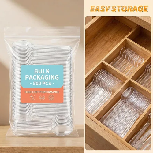 Vista 7 de 500 cucharas de degustación desechables transparentes, cucharas de muestreo de plástico, cuchara pequeña para alimentos, helados, postres
