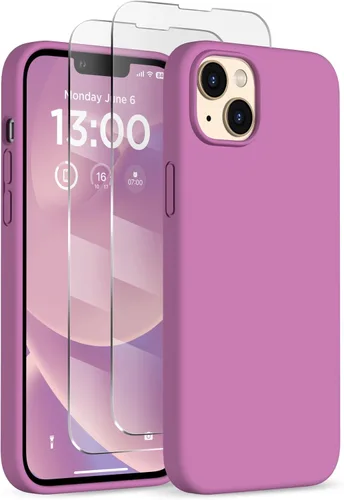 Vista 20 de Funda delgada para iPhone 13 de 6.1 pulgadas, silicona líquida a prueba de golpes, con forro de microfibra suave antiarañazos, 2 protectores