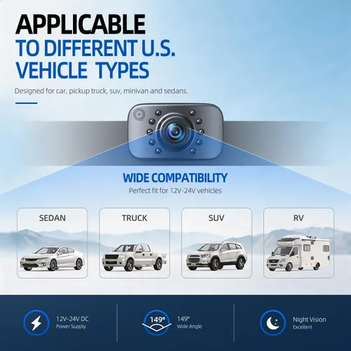 Vista 3 de eRapta ERT01 Cámara de respaldo HD para placa de matrícula de visión trasera cámara de reversa universal para camioneta, automóvil, SUV, ángulo