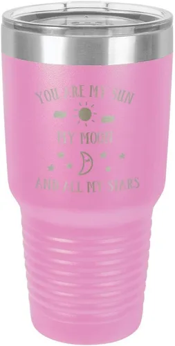 Vista 20 de Taza de viaje grabada con grabado en polvo de acero grabado con láser, con texto en inglés "You are MY SUN MY MOON AND ALL MY STARS", sin BPA