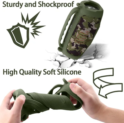 Vista 32 de Funda de silicona compatible con JBL Charge 5 Altavoz Bluetooth portátil impermeable (Cubierta de silicona negra)