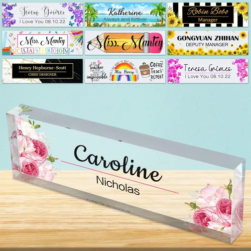 Vista 18 de Placa de nombre de escritorio personalizada de bloque de acrílico personalizado para oficina, placa de escritorio personalizada, decoración