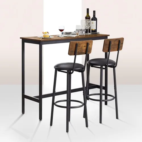 Vista 7 de Juego de mesa de bar y 2 sillas, 3 piezas para espacios pequeños, mesa de comedor rectangular para 2 mesas de bar de altura de mostrador con 2 Gris