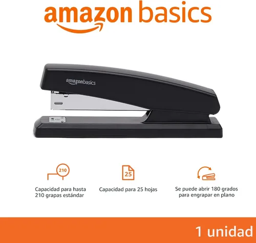 Vista 2 de Amazon Basics Engrapadora con 1000 grapas, engrapadora de oficina, capacidad para 25 hojas, antideslizante, color negro