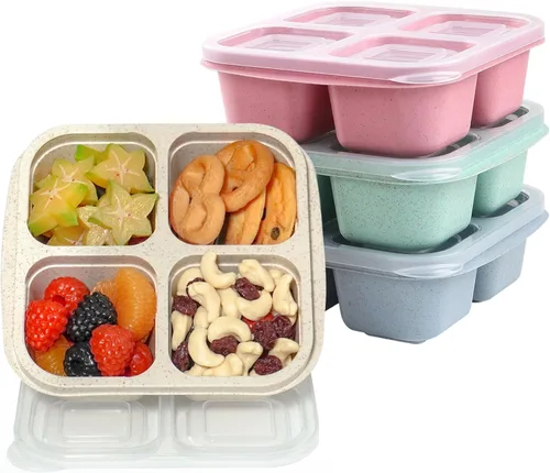 Vista 12 de LCHLZZ 4 compartimentos contenedores de aperitivos, paquete de 20 contenedores reutilizables para preparación de comida, lonchera sin BPA