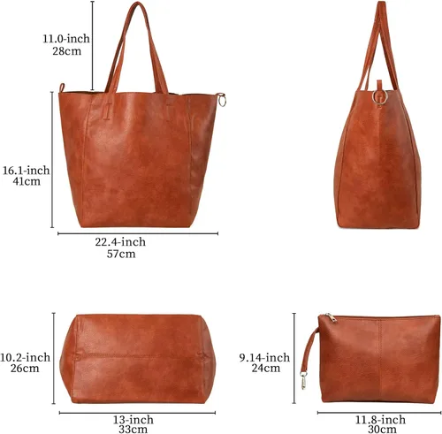 Vista 2 de Leather Tote Bag, Oversized Hobo Bags, Large Tote Bag for Women Work, Vegan Leather Handbags Travel, Tote Bags for School