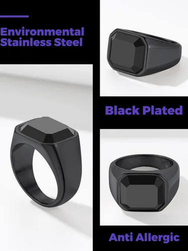 Vista 7 de Richsteel Anillo de ónix negro, anillo de acero inoxidable, chapado en oro, anillo de sello para el pulgar para hombres y mujeres, regalo de joyería