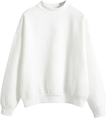 Vista 17 de Sudadera de cuello alto falso para mujer, cuello redondo, cómoda, color liso, suéter casual de manga larga, suéter de otoño
