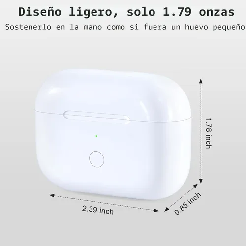 Vista 4 de Funda de carga inalámbrica de repuesto compatible con AirPods Pro de 1ª y 2ª generación, cargador AirPods Pro de 1ª y 2ª generación con botón