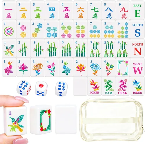 Vista 9 de Juego de 162 azulejos blancos americanos Mahjong y bolsa de almacenamiento