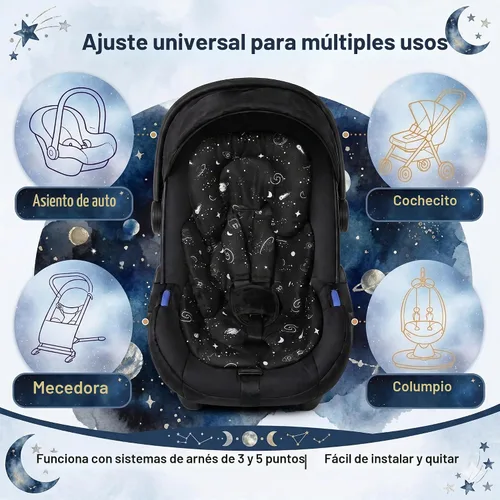 Vista 4 de Inserto de asiento de coche infantil, cojín reversible 2 en 1 para recién nacidos Negro