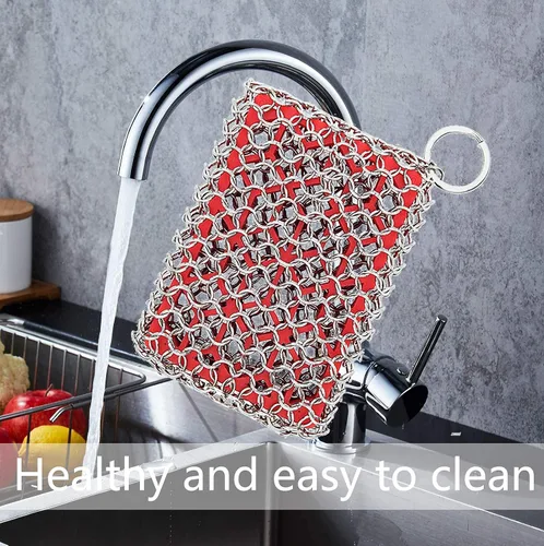 Vista 3 de Limpiador de hierro fundido y acero inoxidable, limpiador de malla con inserto de silicona para sartenes de hierro fundido y utensilios de cocina
