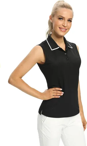 Vista 5 de Camisetas polo para mujer, sin mangas, para golf, tenis, UPF 50+, ligeras