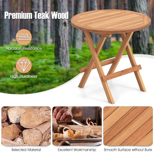 Vista 5 de RELAX4LIFE Mesa auxiliar plegable para exteriores – Mesa auxiliar de madera de teca, mesa redonda de café bistró con mesa de listones, mesa