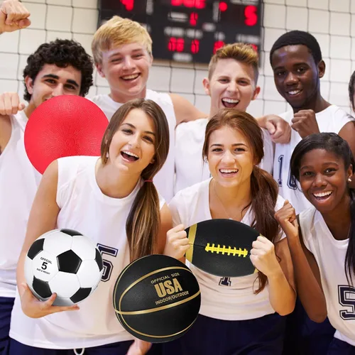 Vista 6 de Lenwen Juego de 4 pelotas deportivas, incluye tamaño oficial de baloncesto, fútbol, fútbol, parque infantil, bolsa de equipamiento