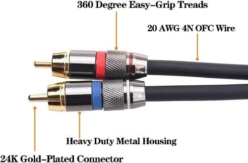 Vista 4 de Tisino - Cable de 1/4 a RCA, cable de audio de TRS de cuarto de pulgada a RCA de 6.35 mm con conector estéreo a cable de inserción dual RCA