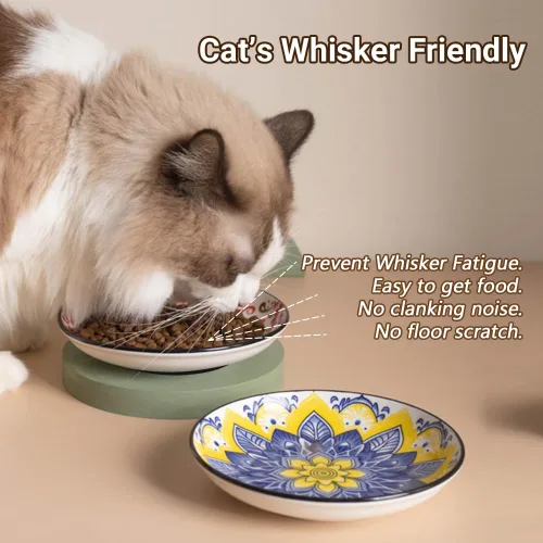 Vista 3 de Cuencos de cerámica para gatos, platos antideslizantes para gatos, paquete de 3 cuencos de comida para gatos, antifatiga y antibigotes, platos