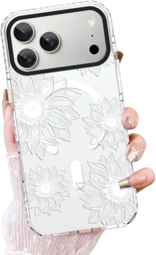 Vista 32 de OOK Funda magnética transparente para iPhone 17, lindo encaje floral negro Encaje Negro Floral