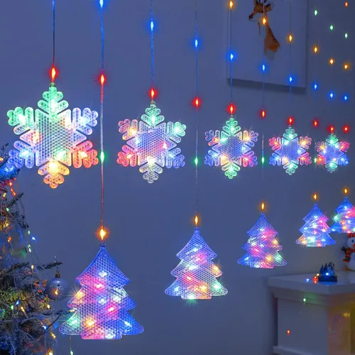 Vista 10 de BLOOMWIN Luces de ventana de decoración de Navidad de 10 pies, 12 copos de nieve, luces de carámbano, luces USB de cortina de Navidad para Copos