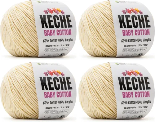 Vista 60 de Keche Hilo de Algodón, 60% Algodón 40% Hilo Acrílico, Hilo de Algodón Suave para Crochet y Tejer, Hilo Amigurumi 1 Madeja/Bola 1.76 Oz (50g) / 180