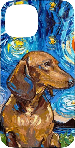 Vista 6 de Aja - Carcasa para iPhone 17 de pelo corto marrón con diseño de perro de noche estrellada Doxie