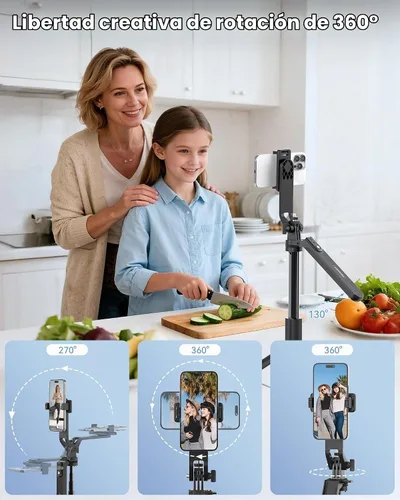 Vista 3 de TECKNET Trípode de teléfono de 71 pulgadas y palo para selfie, soporte de trípode portátil extensible para teléfono celular con control remoto Negro