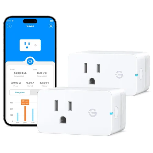 Vista 10 de Govee Enchufe inteligente con monitoreo de energía, WiFi Bluetooth Plug funciona con Alexa y Google Assistant, 15 A enchufes inteligentes