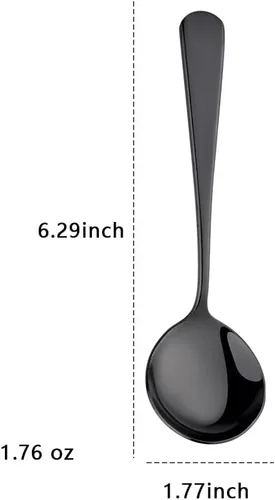 Vista 6 de Juego de 12 cucharas de sopa redondas de acero inoxidable, cucharas de caldo de 6 pulgadas, color negro