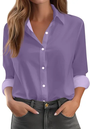 Vista 22 de Camisetas de San Valentín para mujer, camisas con botones, blusas de corazón, elegantes, informales, cuello de solapa, manga larga, suave, cómoda