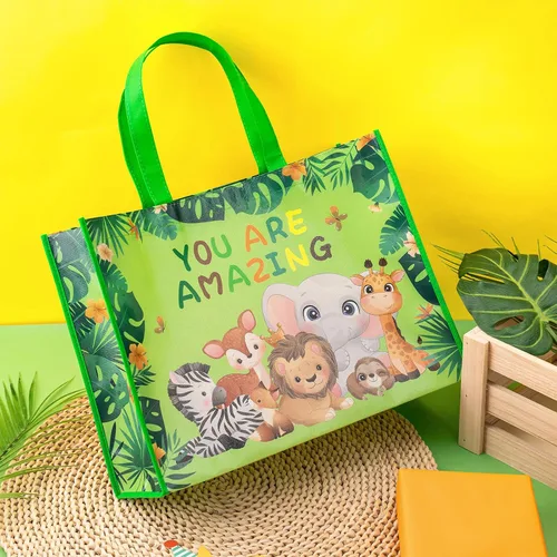 Vista 7 de Loveinside Bolsas grandes de regalo recicladas con asas, bolsa de regalo reutilizable para fiestas de cumpleaños para niños, bolsa de compras – 16 x