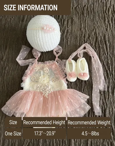 Vista 2 de Zeroest Conjunto de Accesorios para Fotografía de Recién Nacidos, Juego de Vestido de Encaje para Niña, Traje para Sesión de Fotos de Bebé Niña