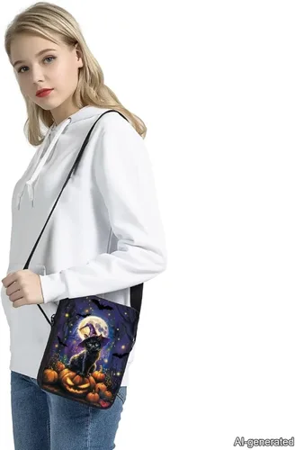 Vista 4 de Halloween Cat Small Messenger Bag Crossbody Shoulder Bag for Women Black Cat Pumpkin