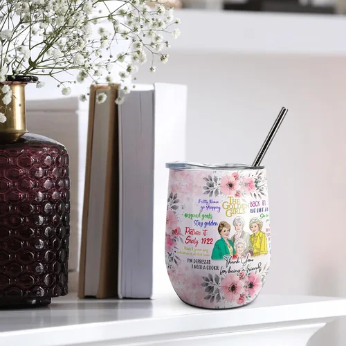 Vista 7 de KAIRA Golden Girls Gifts - Vaso de vino aislado de 12 onzas con tapa, taza de café de acero inoxidable al vacío, taza sin tallo, divertida idea