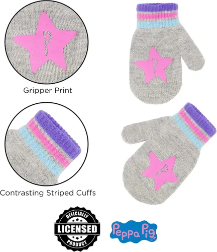 Vista 5 de Hasbro Sombrero de invierno, guantes para niños pequeños, gorro de bebé de Peppa Pig para niña