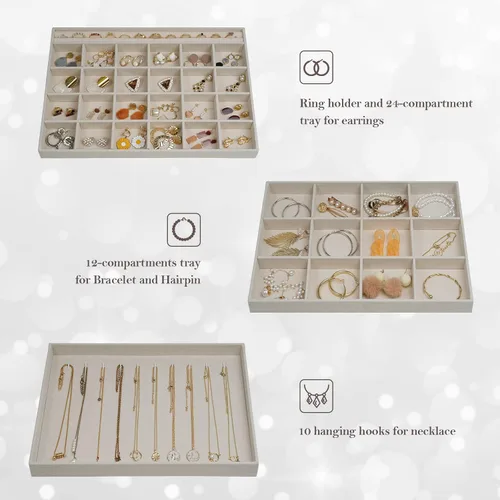 Vista 6 de ProCase Juego de 5 bandejas apilables para joyas con juego de 3 organizadores apilables para joyas