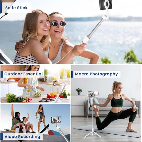 Vista 5 de Trípode magnético de 65 pulgadas para iPhone con control remoto, trípode magnético para teléfono celular, trípode para selfie stick con toma