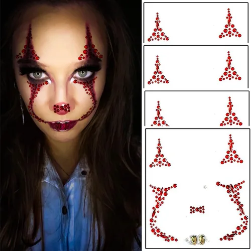 Vista 9 de 1 pieza de gemas faciales para Halloween, Día de los Muertos, tatuajes temporales de calavera con diamantes de imitación, piedras de cristal, gemas