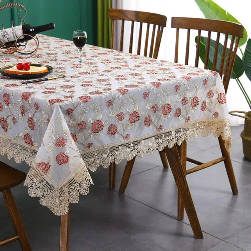 Vista 7 de IsolaY Mantel de encaje bordado para el hogar, boda, banquete, fiesta, manteles, muebles, mantel para el hogar, café, rectangular, 59.1 x 118.1 in