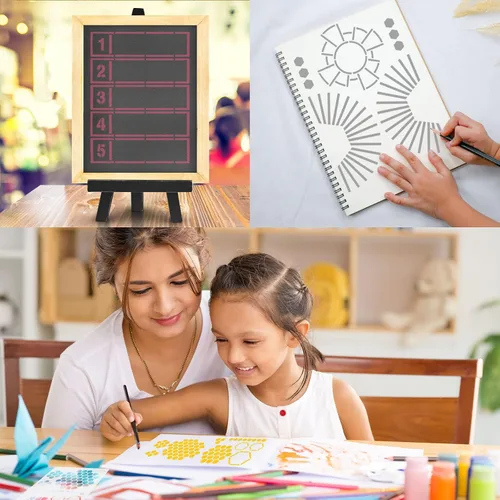 Vista 5 de MWOOT Juego de 24 plantillas de dibujo surtidas, plantillas de pintura a escala de formas mixtas para álbumes de bricolaje, decoración de arte