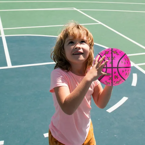 Vista 6 de Picador Size 3 Basketball, Toddler Basketball for Kids 1-3 4-6 Girls Boys Children, Mini Rubber Basketballs Indoor Outdoor Game Play School Rojo