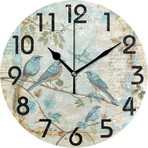 Vista 13 de Pretty Sping Flowers Birdhouse Family Birds Reloj de pared redondo, 10 pulgadas, analógico, silencioso, sin tictac, para el hogar, cocina, sala