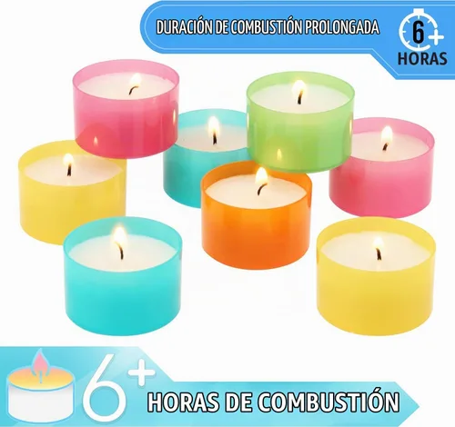 Vista 6 de Stonebriar Velas de té multicolor, de 6 a 7 horas de tiempo de combustión, velas transparentes sin perfume de larga duración para decoración