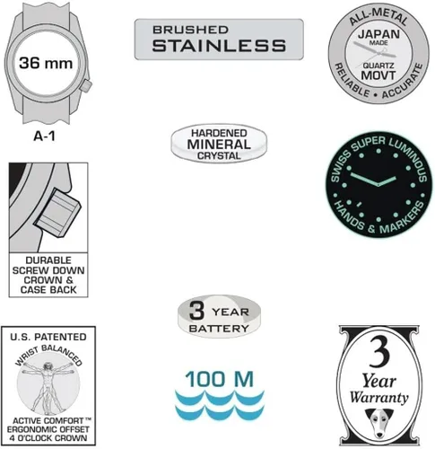 Vista 3 de BERTUCCI A-1S Field Watch Esfera blancaCorrea de nailon Defender Drab, Blanco, Classic
