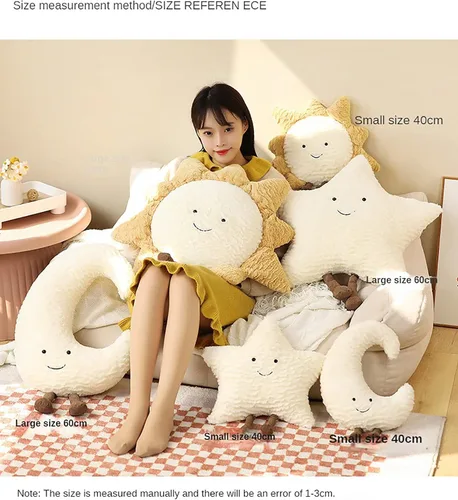 Vista 2 de Almohada de sofá con diseño de luna, estrella y sol Almohada decorativa de soporte lumbar Almohada decorativa suave de felpa (38,1 cm, Luna)
