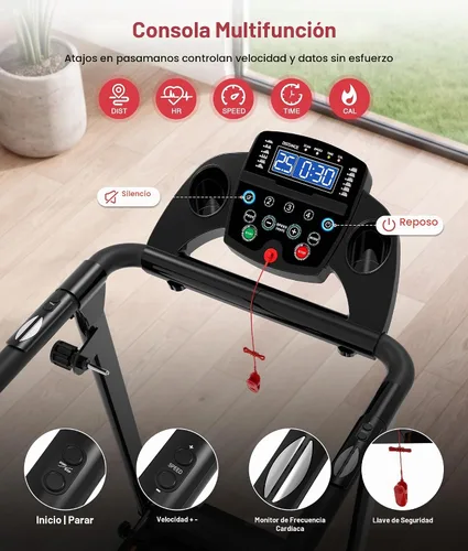 Vista 4 de Redliro Cinta de correr para personas mayores con pasamanos largos black