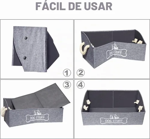 Vista 7 de Vumdua Caja grande de juguetes para perros, contenedor trapezoidal para juguetes para perros con asas, cesta de almacenamiento plegable