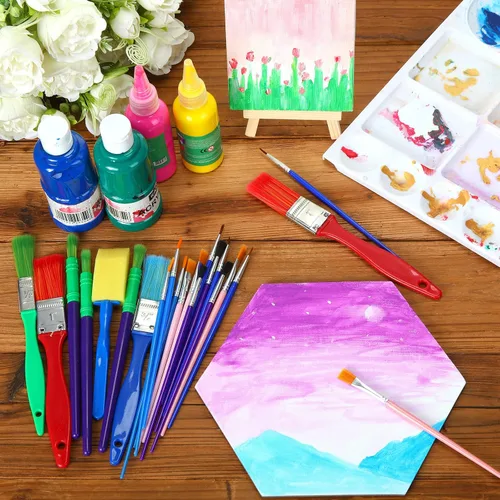 Vista 5 de Juego de pinceles de pintura multiusos para pintura acrílica, fácil de limpiar y sostener, pinceles redondos y planos para niños, ideal